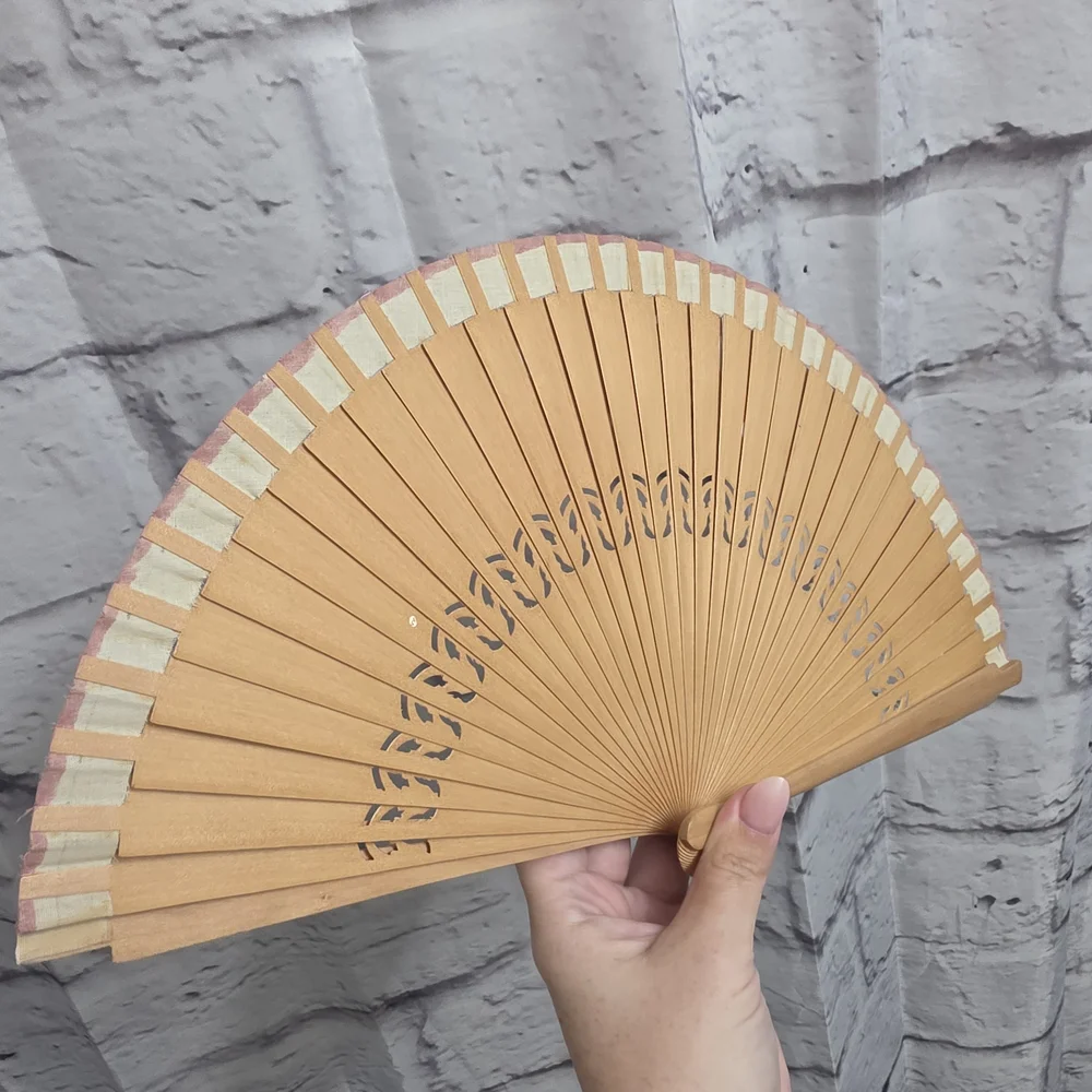 Floral Handheld Fan - Pink and Tan - Picture 6 of 10